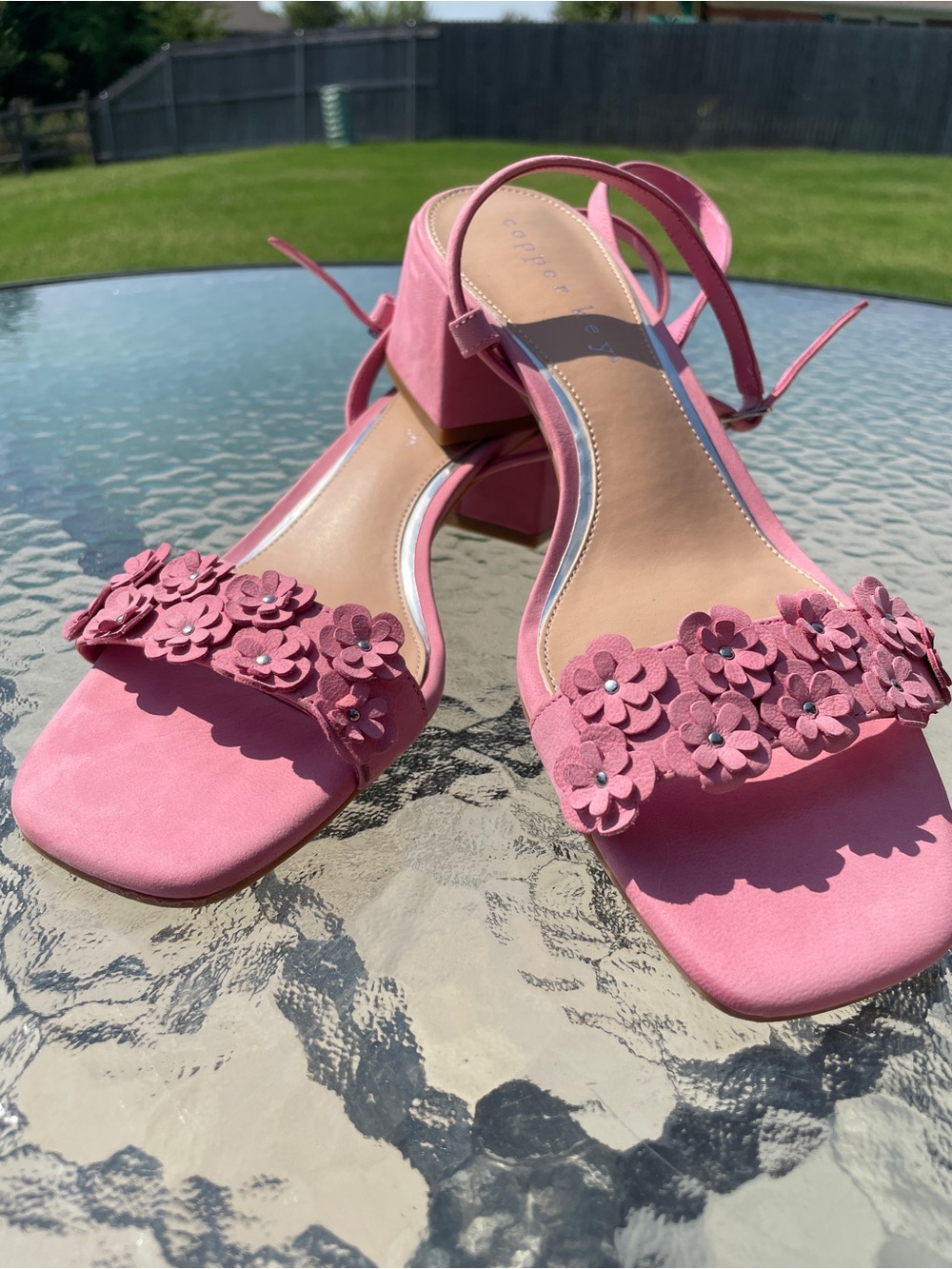 Copper Key Pink Floral Strap Block Heel Sandals